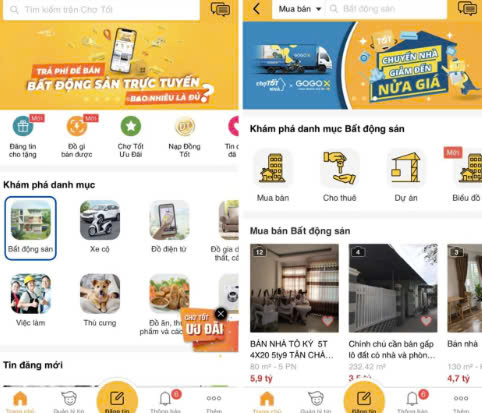 Các app mua bán nhà đất